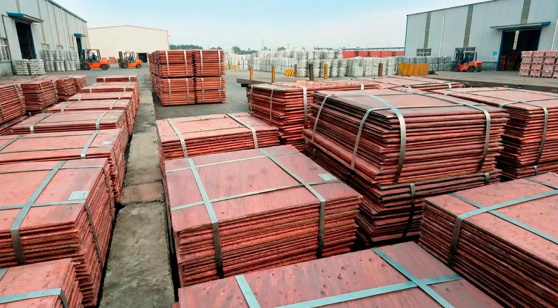 Copper warehouse with copper product inventory